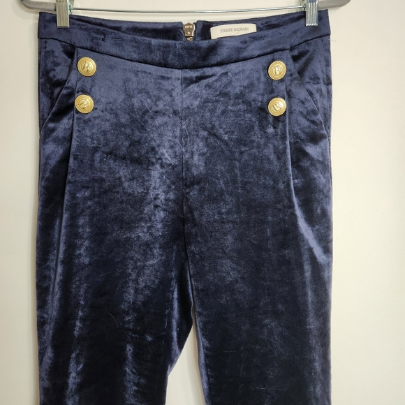 Pierre Balmain Dark Blue Velour 4 Button Highrise Straight Leg Pants Size 40 EU - Picture 3 of 16